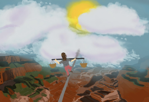 A student feels like she is walking on a tightrope due to the stress of school and life.